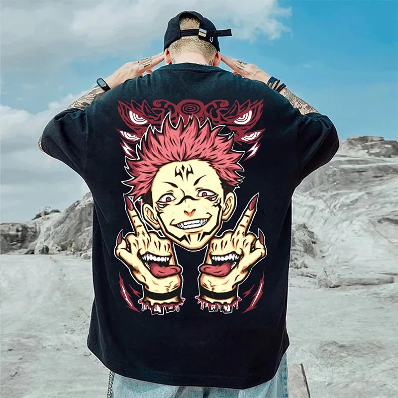Jujutsu Kaisen.T-shirt oversize Sukuna doigt d'honneur