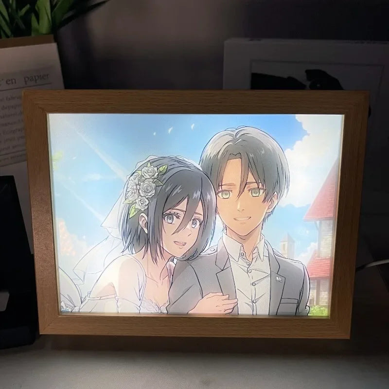 Attaque des Titans : Mariage Mikasa et Eren. Cadre LED