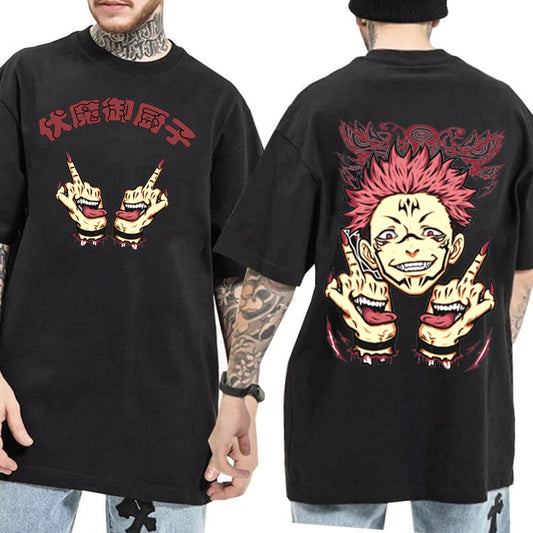 Jujutsu Kaisen.T-shirt oversize Sukuna doigt d'honneur